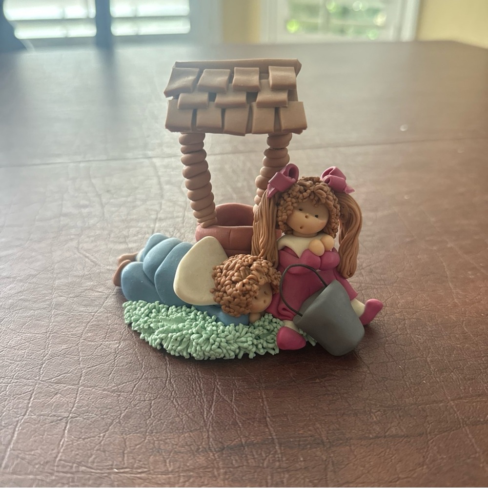 SOLD Vtg 1993 Polymer Clay Handmade Wishing Well Dolls Figurine; 4”H